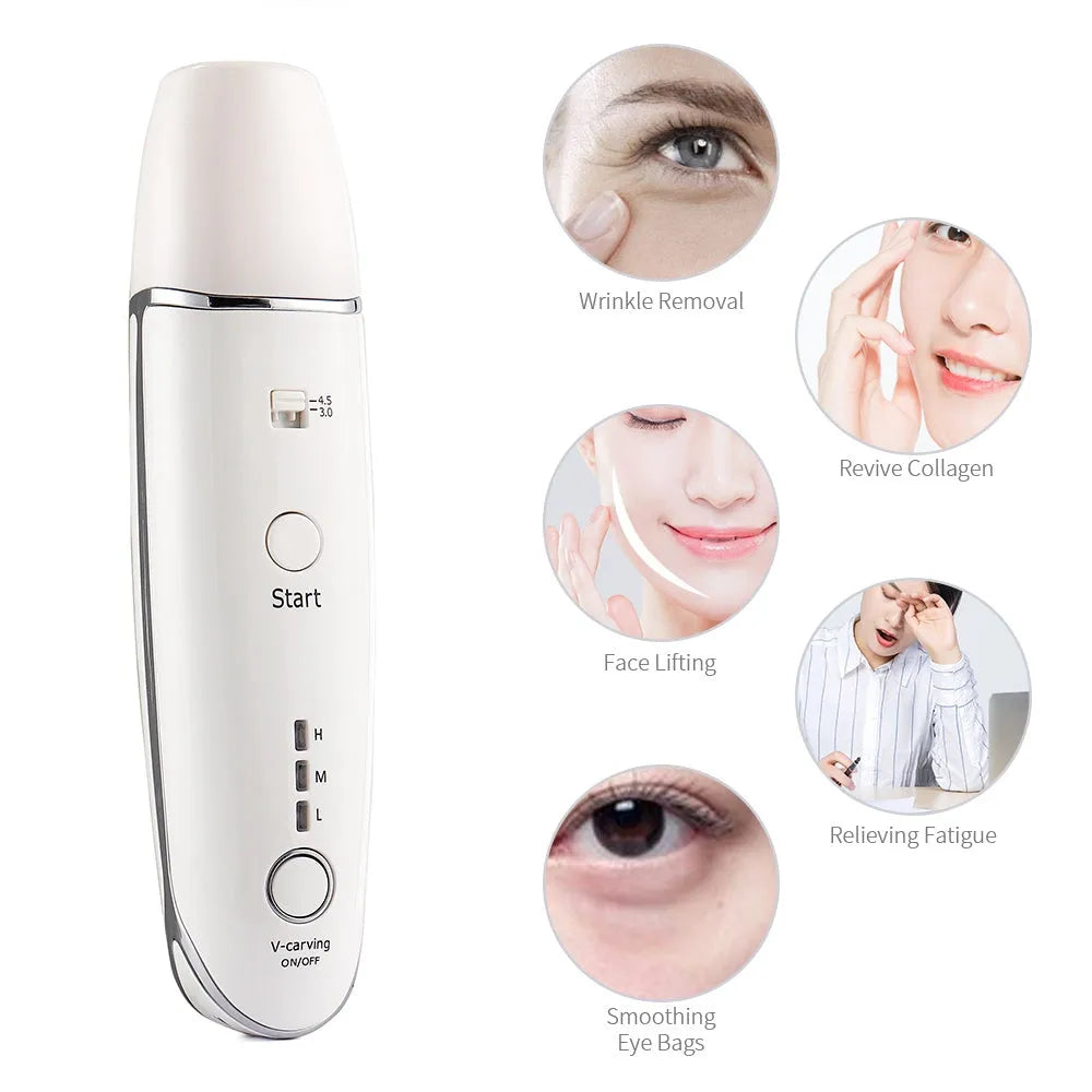Wrinkle removal V-shape anti-aging skin care beauty device with RF HIFU, 17cm ABS, home use