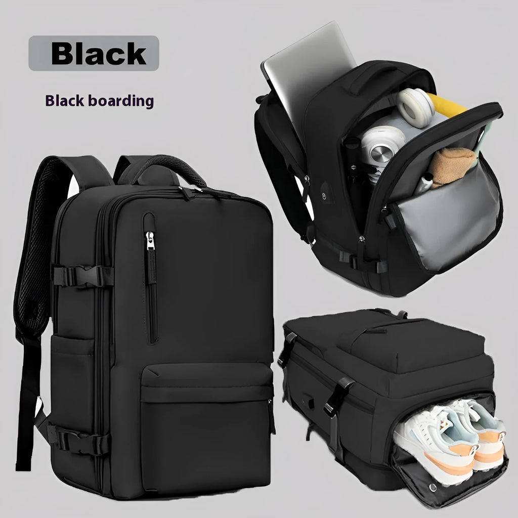 Front view of large capacity waterproof Oxford cloth backpack in solid colour with curved shoulder strap