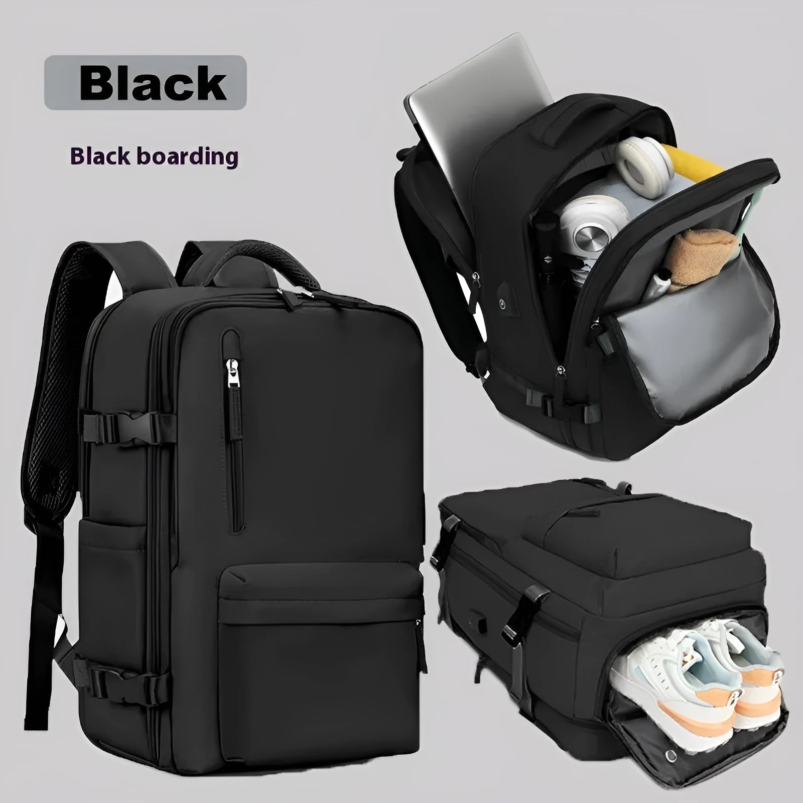 Front view of large capacity waterproof Oxford cloth backpack in solid colour with curved shoulder strap
