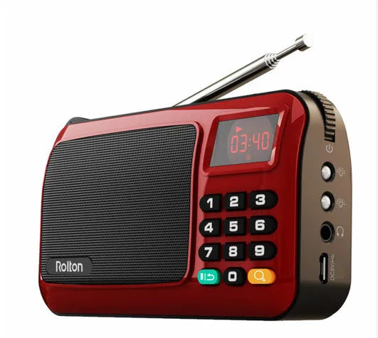 Rolton W405 portable FM radio MP3 music speaker with LED screen and flashlight buttons in golden colour