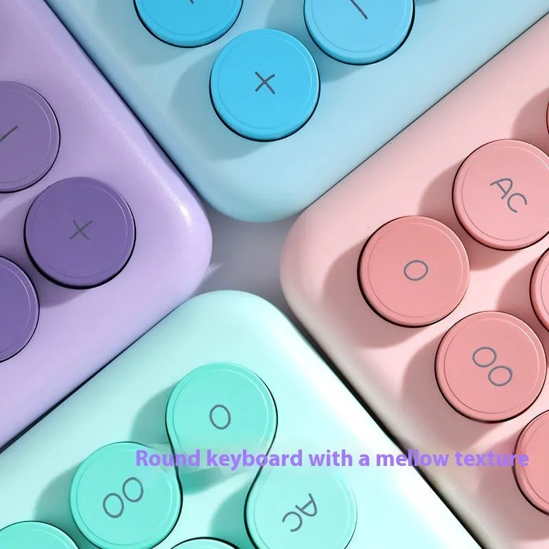 Gradient colour desk calculator in violet, cherry blossom powder, glacier blue, and mint green options