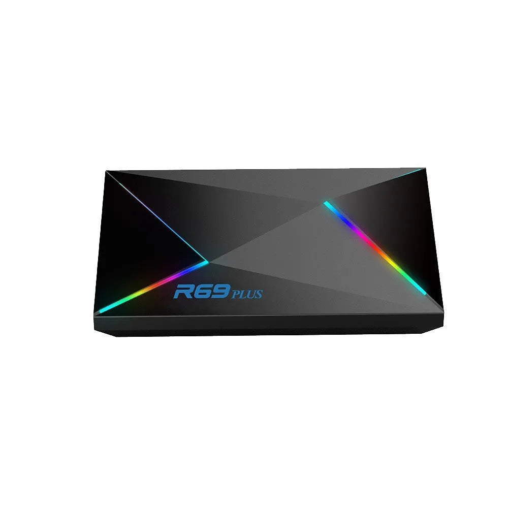 Android network set-top box with USB, HDMI, and Ethernet ports in black plastic casing