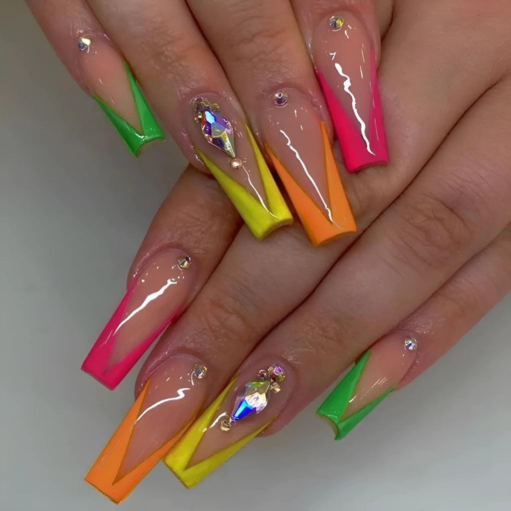 Cartoon and love pattern glitter French false nail tips kit with jelly glue and filing strips.