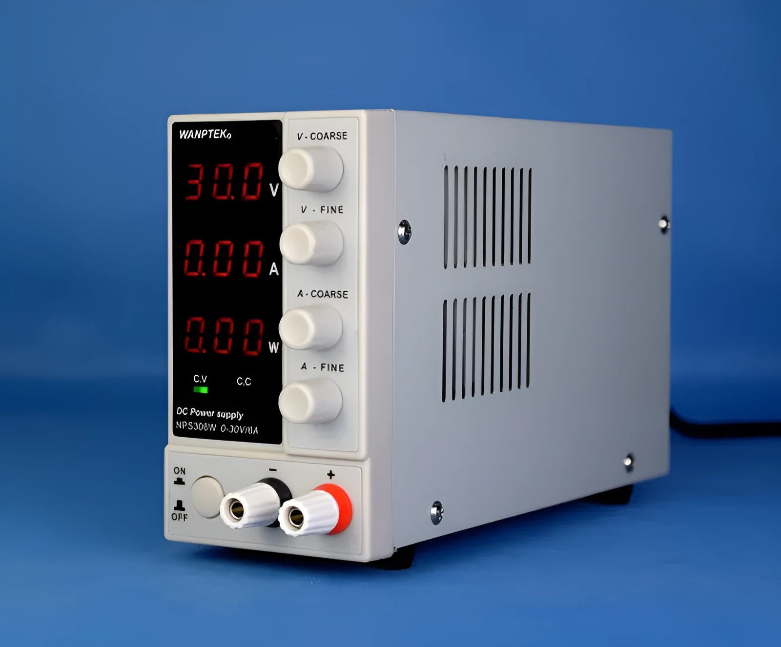 White S605W adjustable DC laboratory power supply with voltage and current controls for electronic repair.