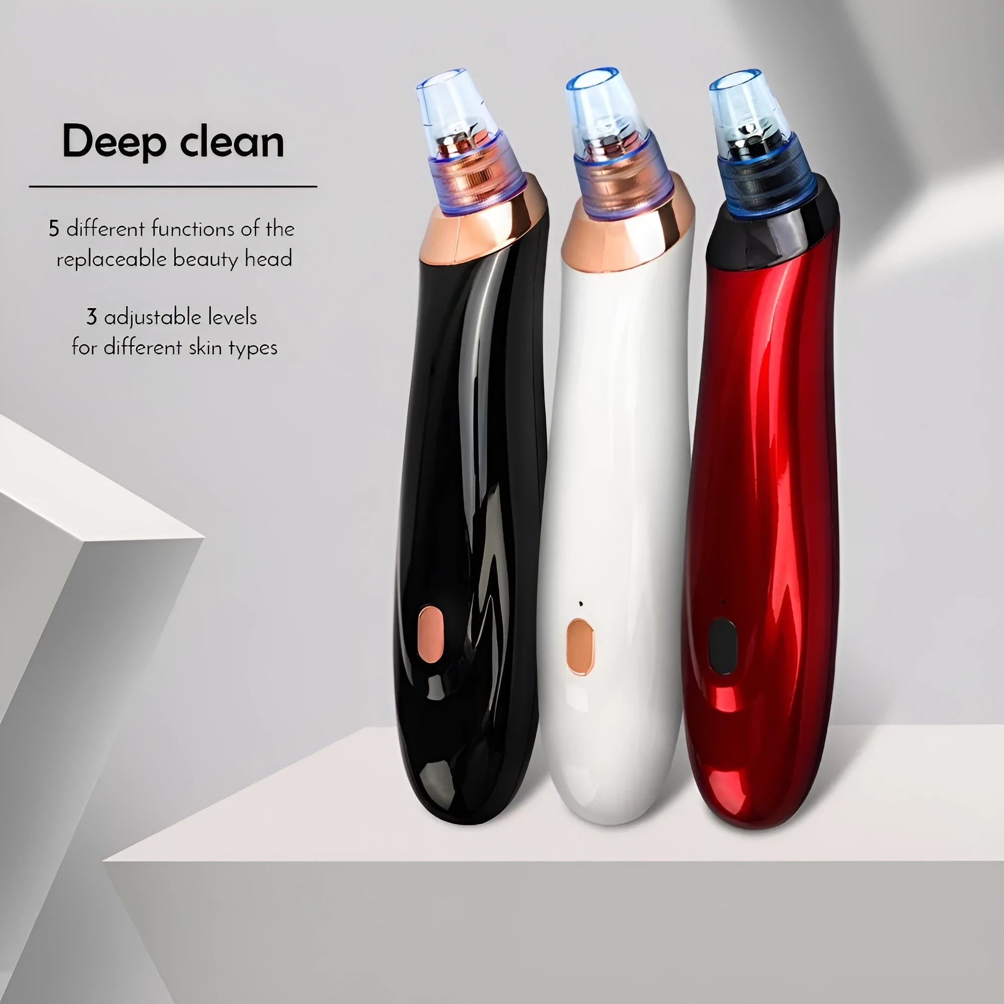 Electric blackhead remover device with multiple nozzle attachments for pore cleaning