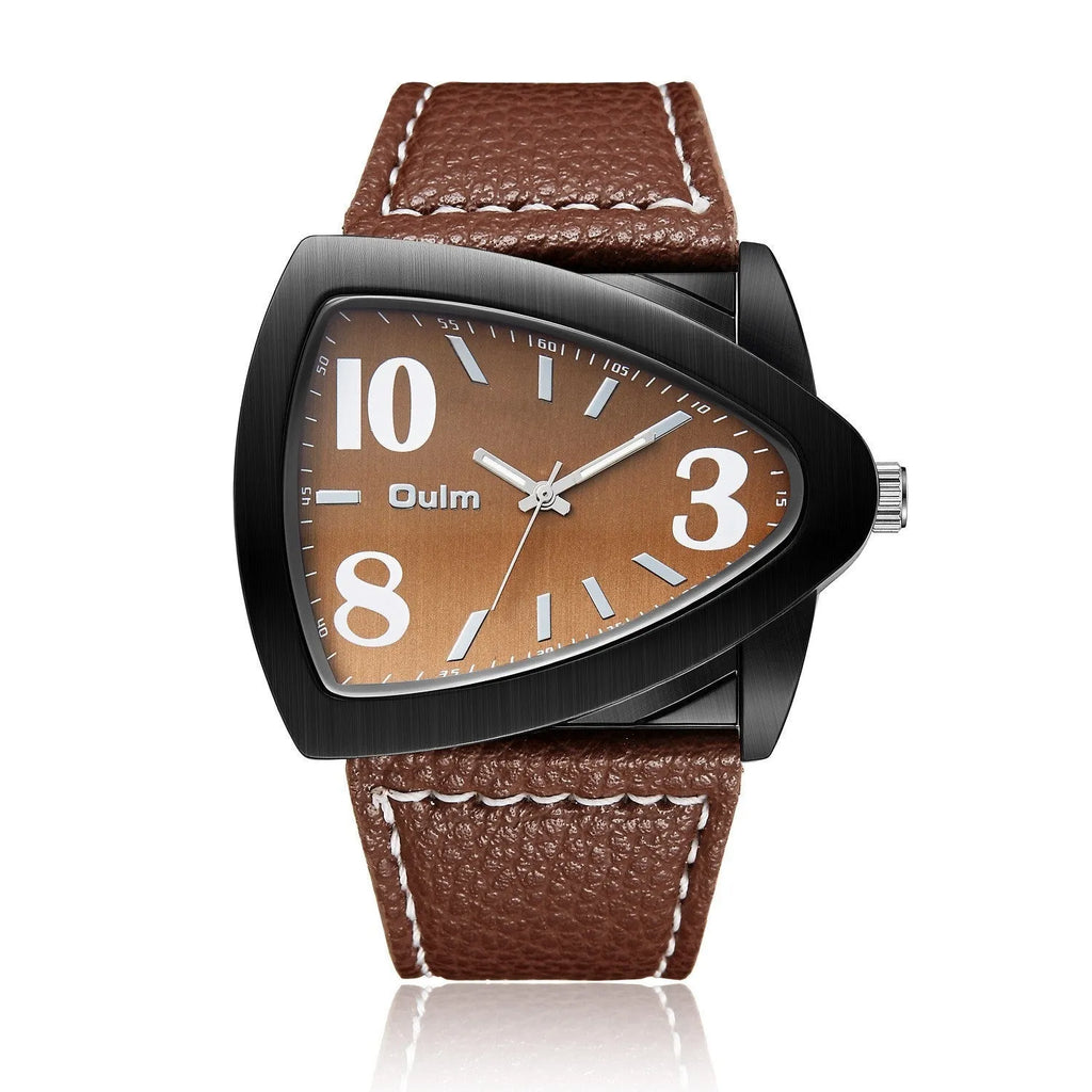 Men's casual watch with triangle patterned strap and quartz movement in brown colour
