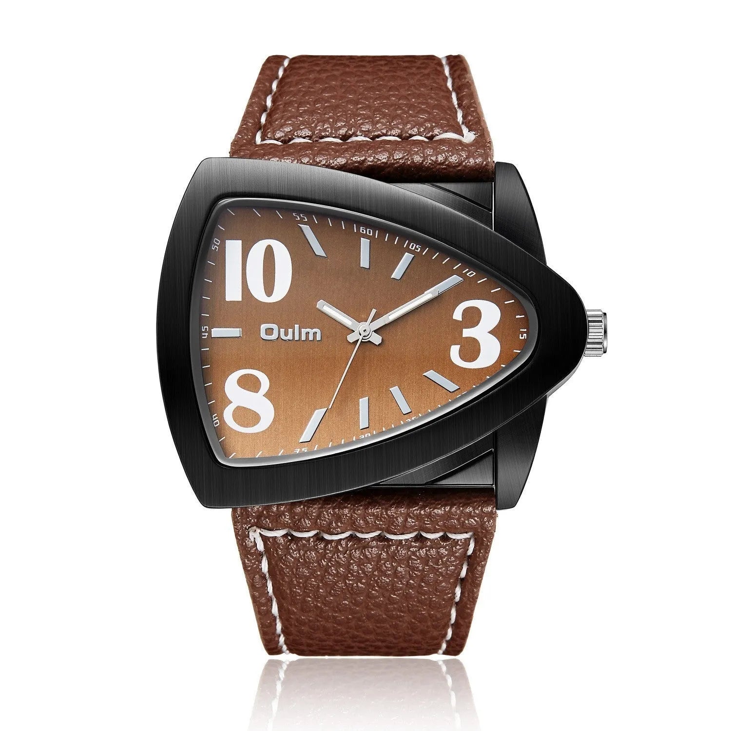 Men's casual watch with triangle patterned strap and quartz movement in brown colour