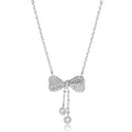 925 sterling silver necklace with a bow pendant on a silver O-ring chain.