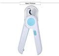 Blue LED Pet Nail Clipper with stainless steel blade and light on a white background