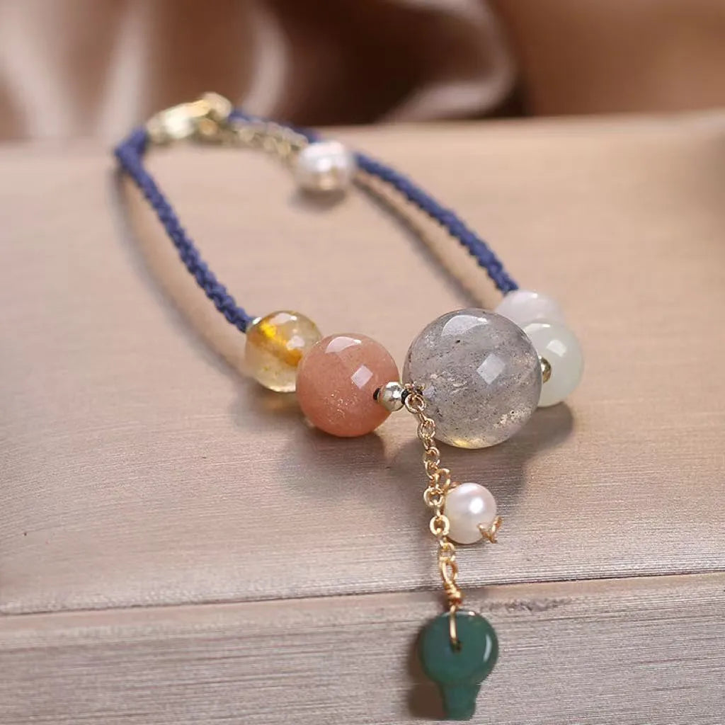 Hand-woven peace buckle crystal sequin bracelet for women in red, green, and blue colour options
