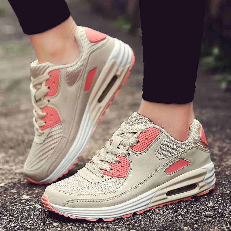 Women's casual shoes with 3.5cm heel in beige, grey, and pink colours showing size options 35-40