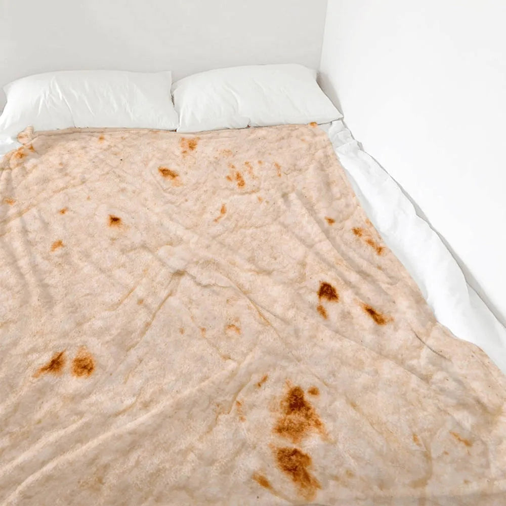 Round flannel burrito blanket 280Gsm in soft microfiber fleece with tortilla wrap design