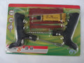 Black or yellow plastic case open to show tyre repair probe, rubber strips, glue, and pin for vacuum tyre puncture repairs.