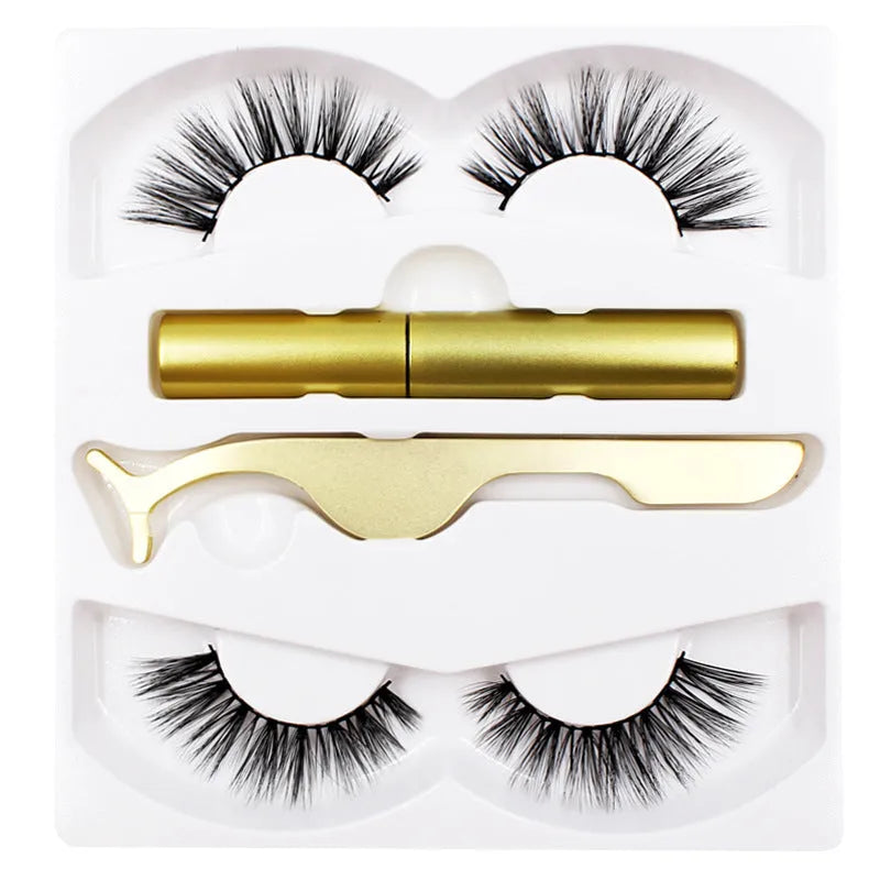 Magnetic eyeliner and false eyelash set with tweezer, waterproof, reusable, 0.2 mm silicone fibres, natural look