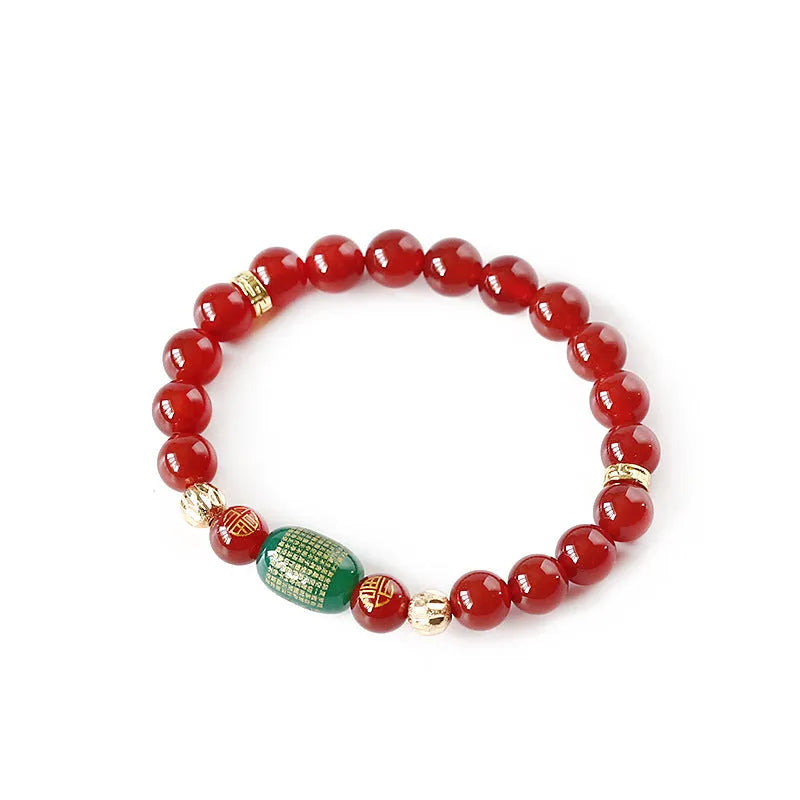 Red agate Guanyin bracelet edge rosary unisex style with auspicious patterns on wrist