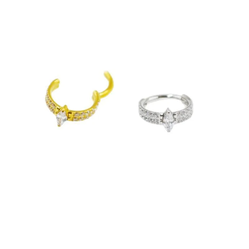 Zircon heart-shaped earrings in 316 titanium steel with full diamond design, silver and gold colour options
