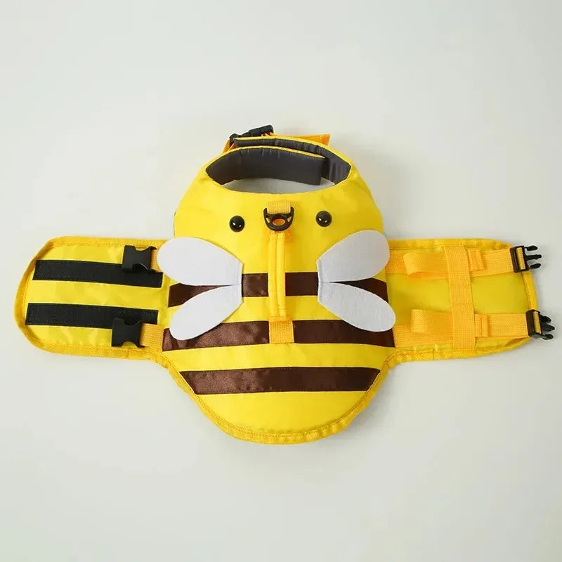 Green and yellow reflective dog life vest jacket with adjustable straps and handle for swimming safety