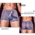 Men's vertical stripe nylon boxer briefs in black, white or dark grey