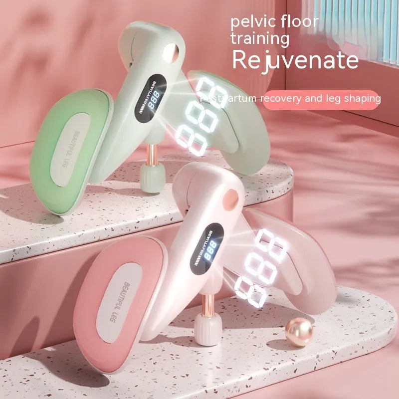 Pelvic floor muscle trainer device with counter in grey, blue, green, or pink colours