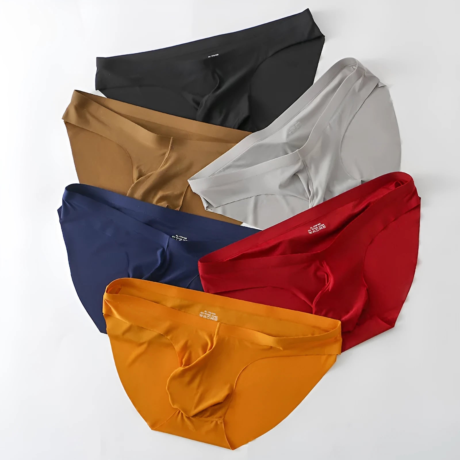 Men's black ice silk seamless briefs with a mid waist and supportive pouch design.