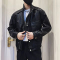 Korean style men's black pilot leather jacket with straight hem design for spring and autumn wear