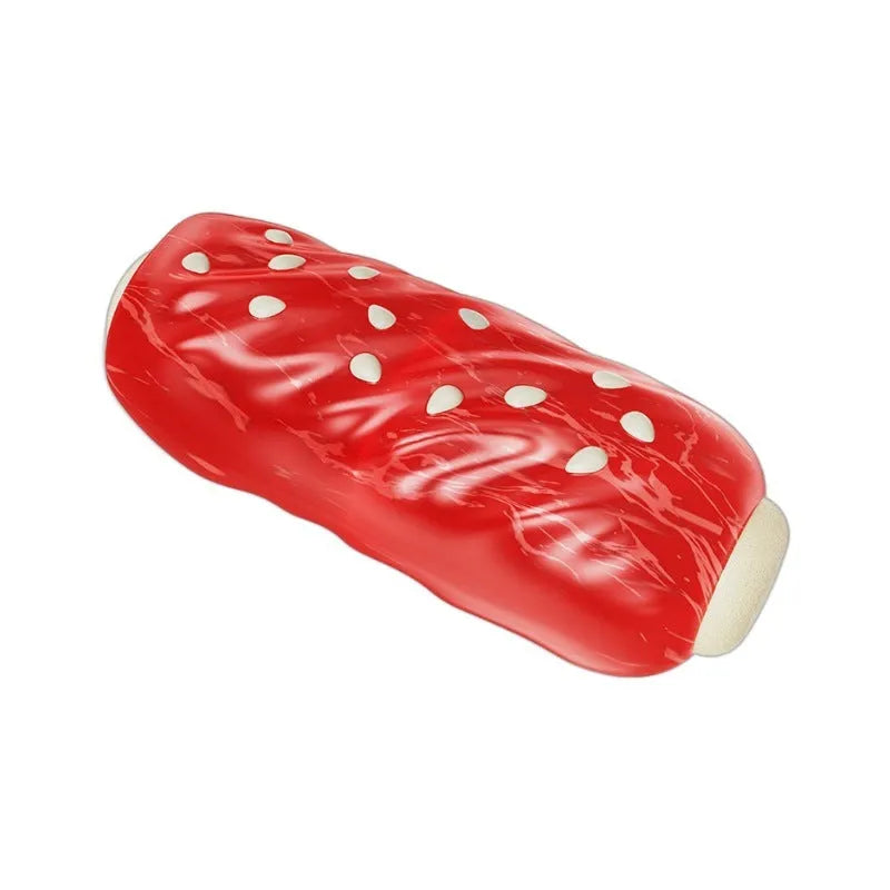 Plastic molar rod dog chew toy with textured surface in primary colour