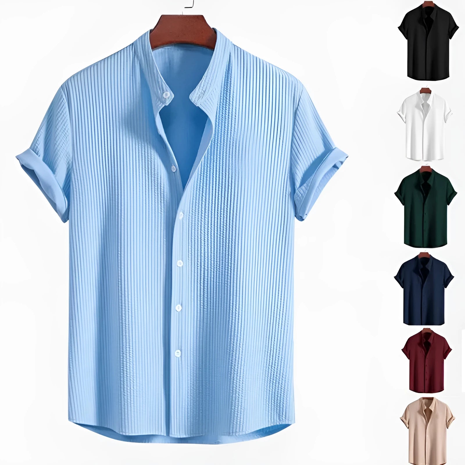 Men's loose short sleeve shirt in polyester available in multiple colours including wine red and dark green.