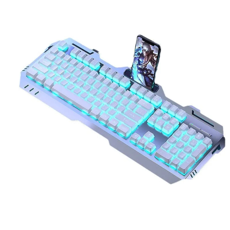 Mechanical keyboard with aluminium alloy frame, volume knob, rainbow backlight, full-size layout
