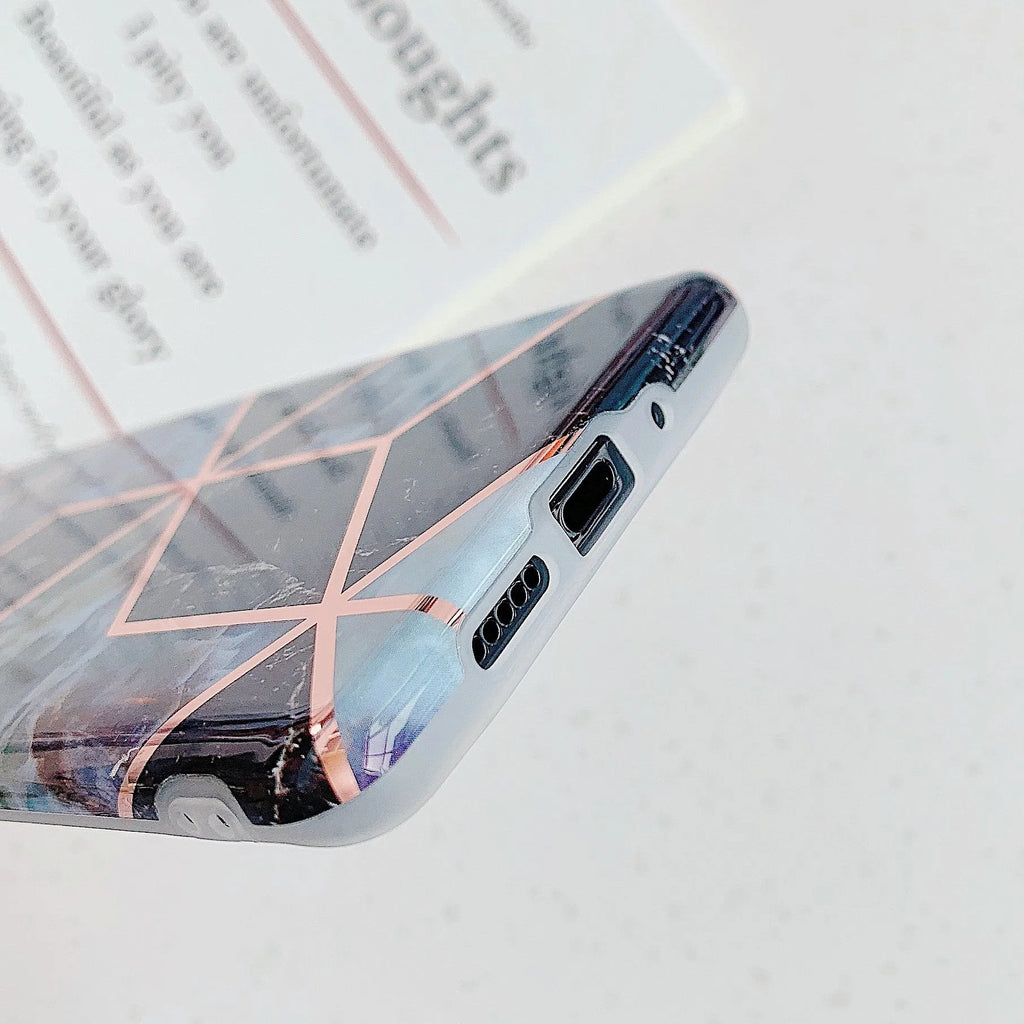 Electroplated marble patterned TPU back cover case for Huawei and Samsung mobile phones