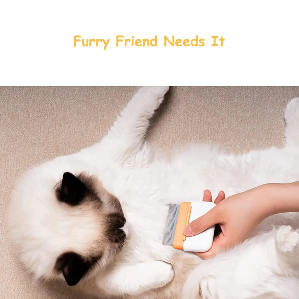 Double-sided pet grooming comb for cats and dogs in blue, gray, or orange