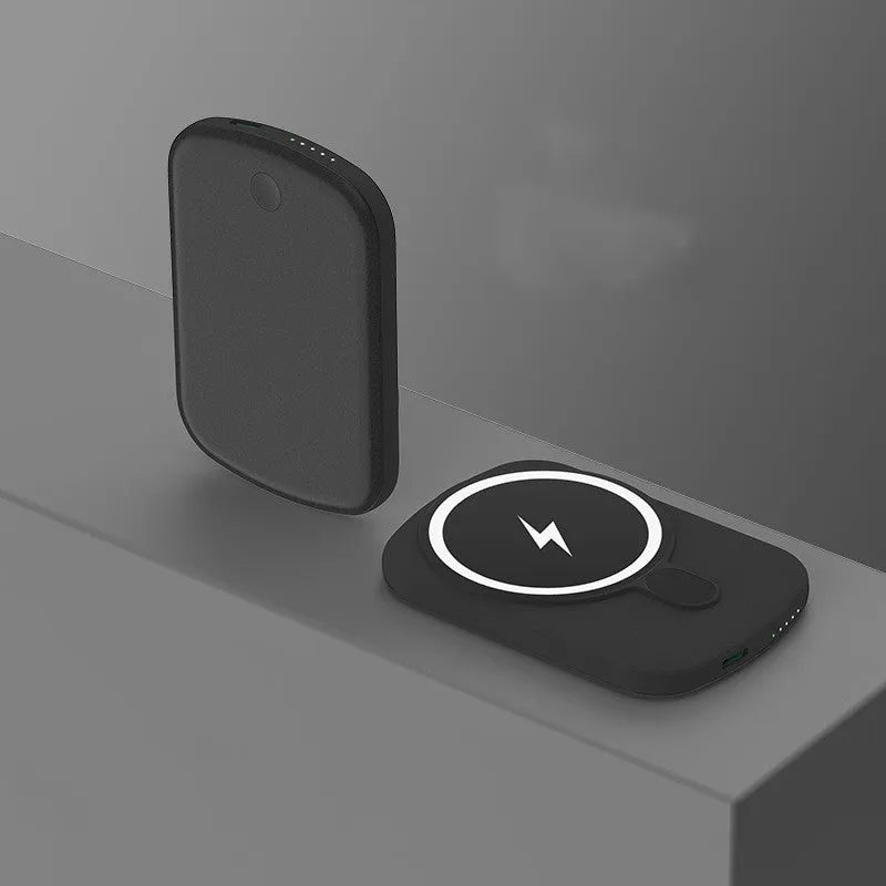 Magsafe magnetic wireless power bank in four colours with iPhone charging demonstration