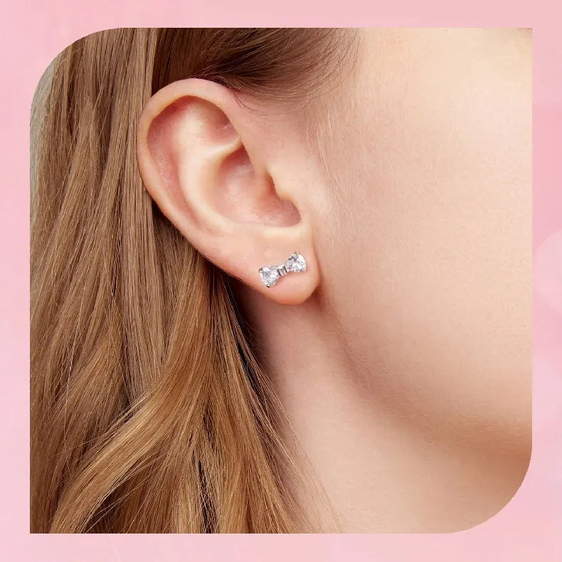 New Bow S925 Sterling Silver Stud Earrings for Women Sweet Style BSE1193 Electroplating