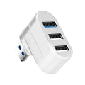 Black USB 3.0 four-port rotary splitter hub with compact ABS plastic construction