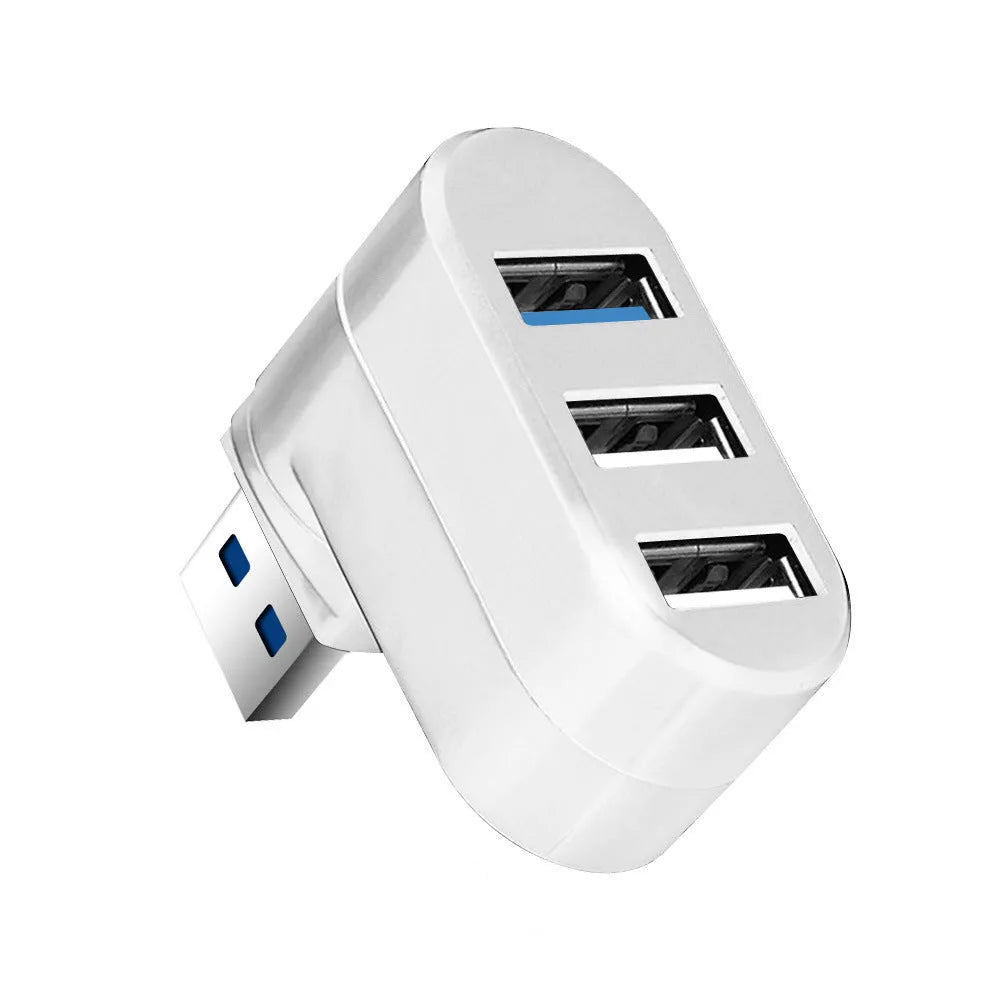 Black or white USB 3.0 rotary splitter hub with four ports and compact ABS plastic design