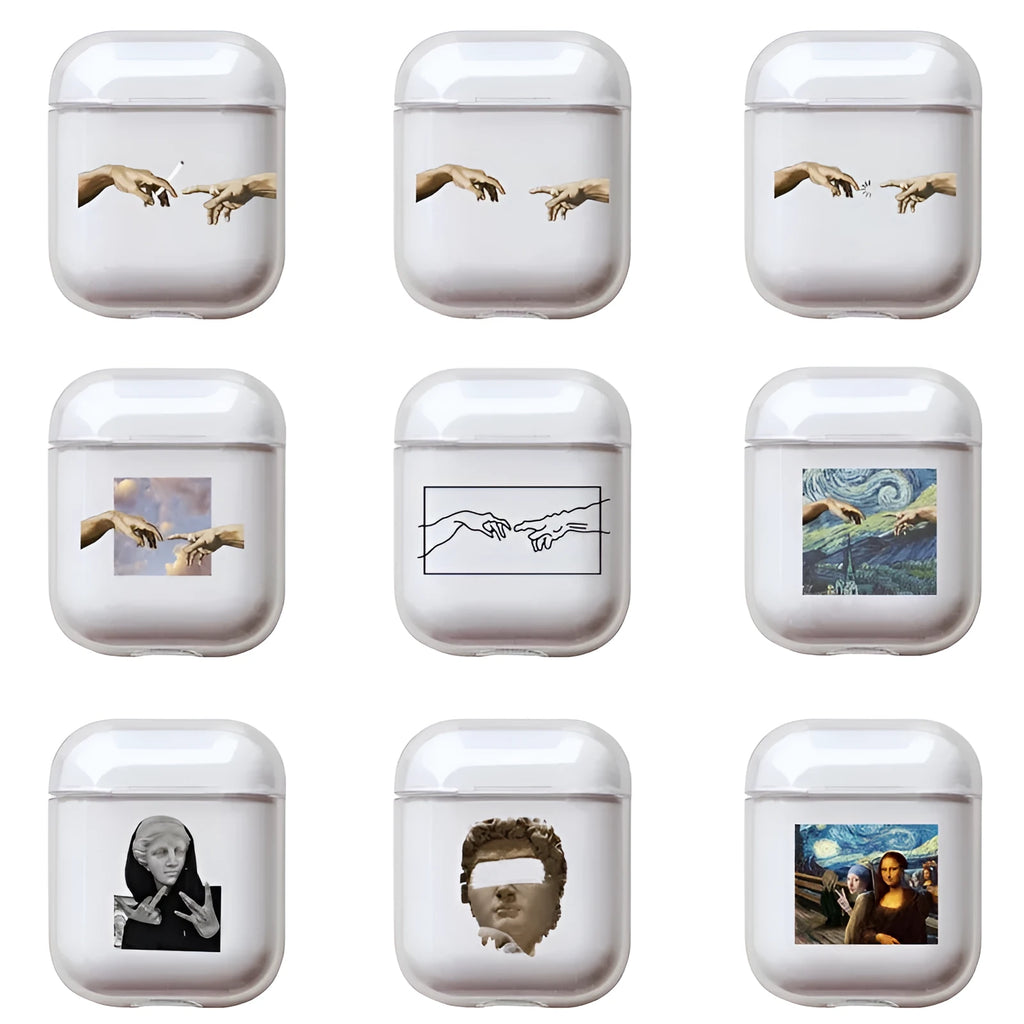 Transparent plastic protective case for Apple AirPods and AirPods Pro charging case.