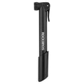 Black plastic portable mini bicycle tyre inflator with dual American and French valve compatibility