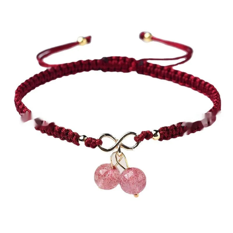 Women's natural strawberry quartz cherry bracelet with fruit-shaped crystal beads
