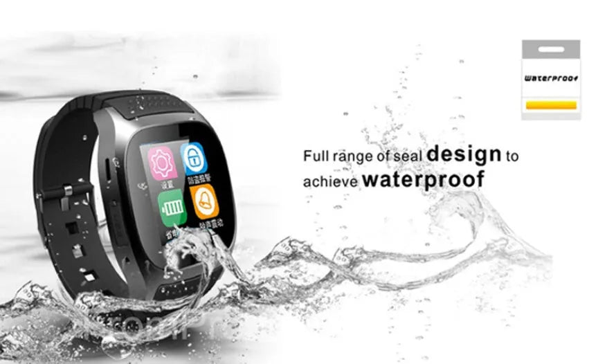 Black Bluetooth sports watch compatible with iPhone and Android phones on wrist