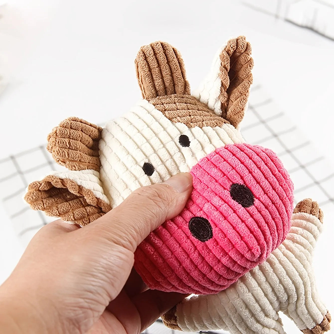 Cute animal shape plush dog chew toy in bright colour for small medium dogs and cats with squeaky sound