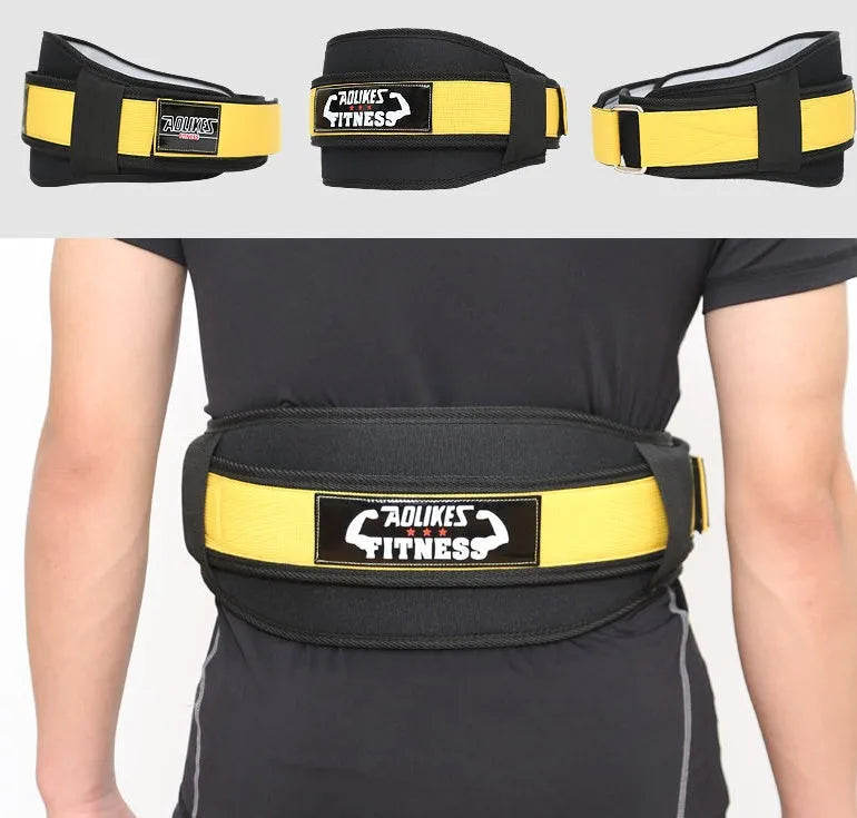 Nylon weightlifting belt for adult fitness training in black, red or yellow