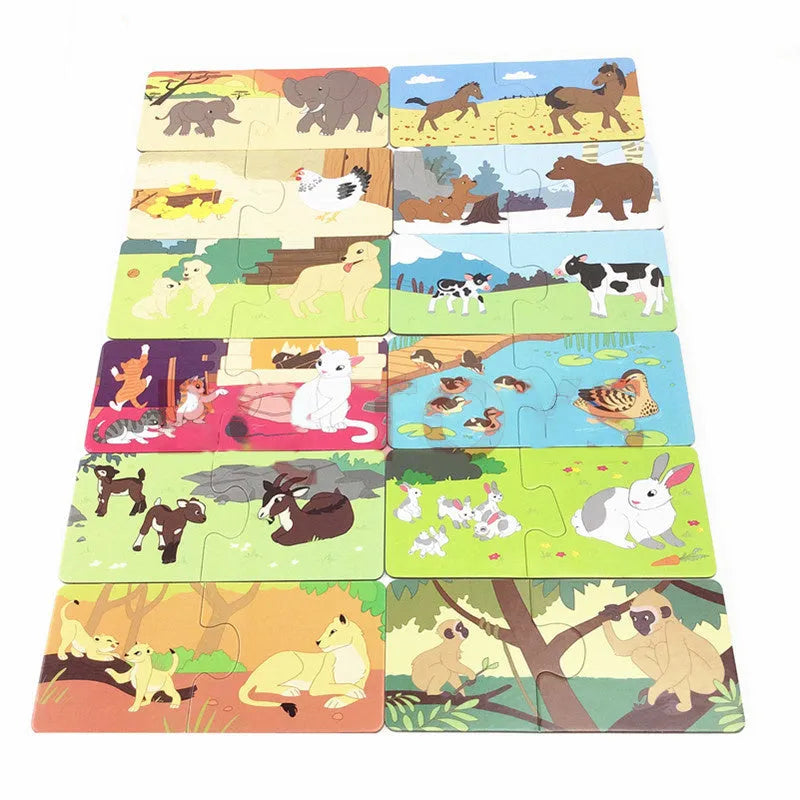 French puzzle toy set with 12 pair thickened hard paper mosaic pieces for learning words