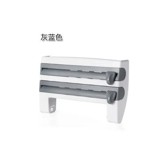 4-in-1 wall-mounted ABS kitchen roll holder dispenser for cling film, foil, tissue and paper towels, 39x10x24cm, in white
