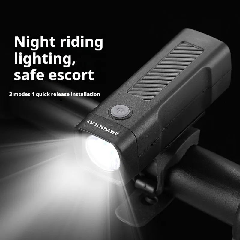 Bicycle headlight with USB charging port and quick release strap bracket for handlebar mounting