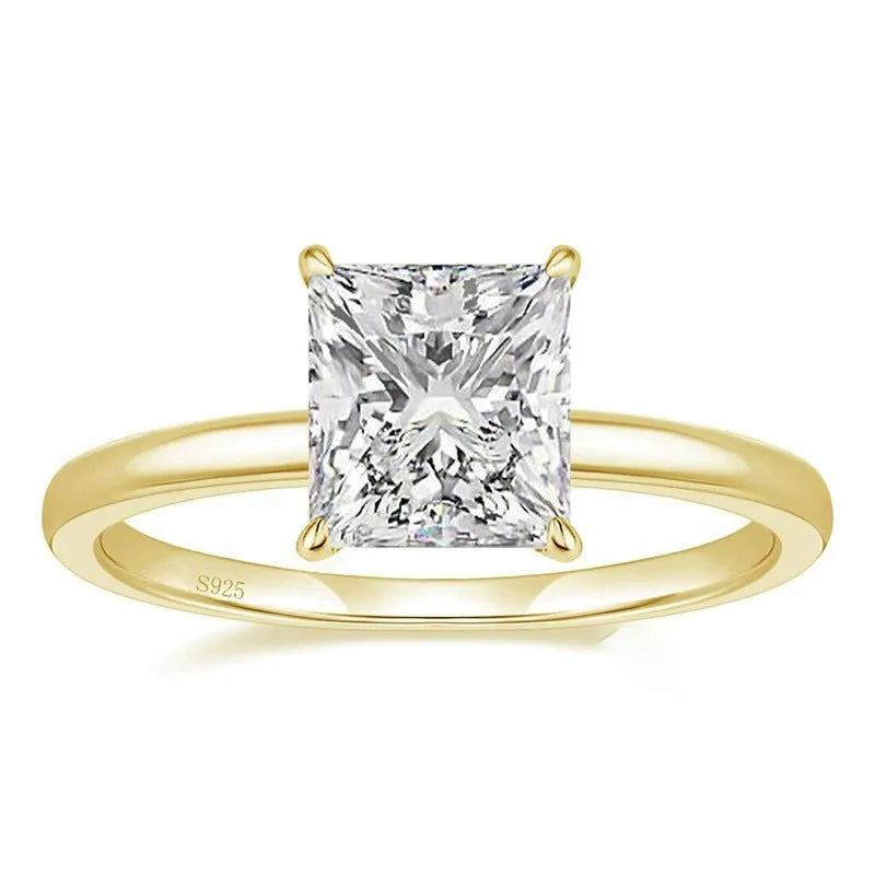 Women's simple geometric sterling silver ring with round zirconium stone in silver, gold, or rose gold colour.