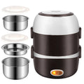 Electric lunch box with USB port and 190mm cubic dimensions showing two capacity options