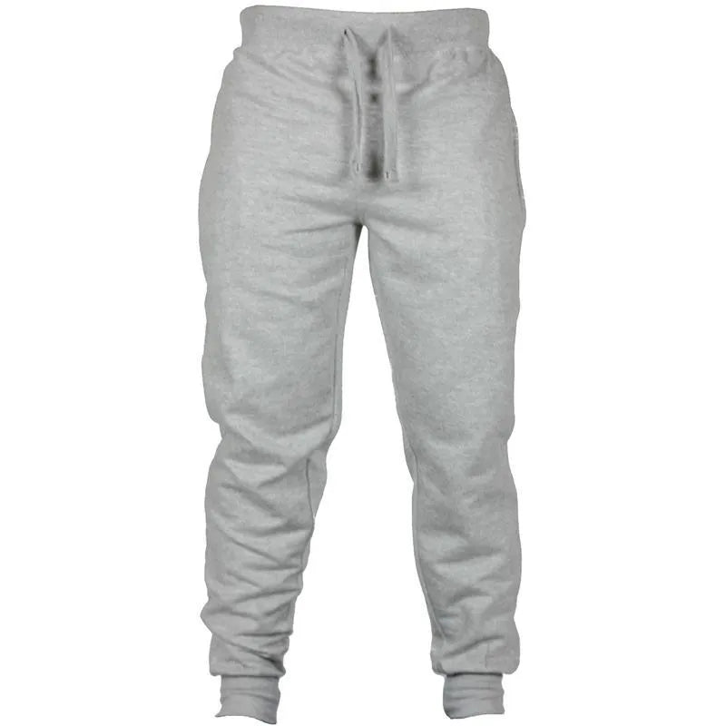 Men's solid colour cotton fleece casual pants with a drawstring waistband in a loose fit.