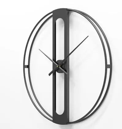 Large round metal wall clock with black or gold frame, 50 cm diameter.