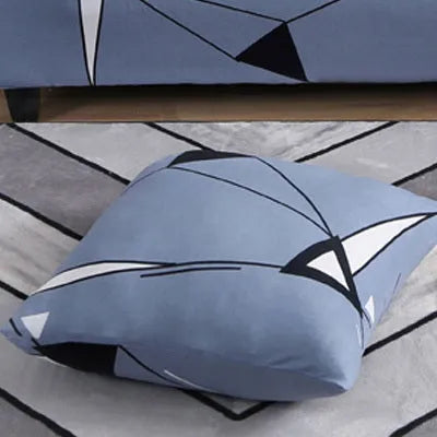 Geometric abstract printed stretchable sofa slipcover on a double seat sofa, polyester and spandex, modern simplicity style