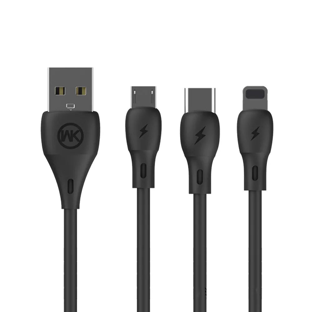 1m fast charging cable USB single-head in black on white background