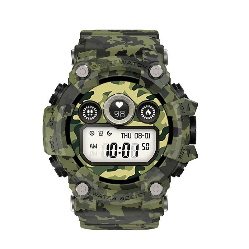 Black or green T6 tactical rugged smart watch with 1.3 inch screen on wrist